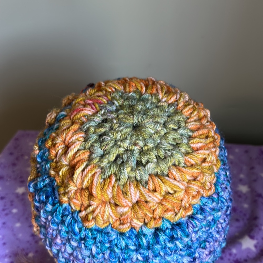 Crochet mammoth sunflower beanie soft acrylic yarn medium new - Picture 7 of 11
